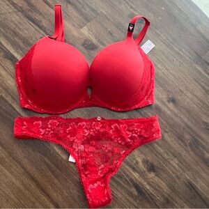 Victoria’s Secret red bra & thong set, 36DD & Medium NWT
